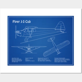 Piper J-3 Cub - Airplane Blueprint - AD Posters and Art